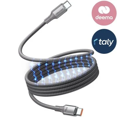 Vention USB 2.0 C Male to C Male 5A Magnetic Cable 1M Aluminum Alloy Type - Titanium